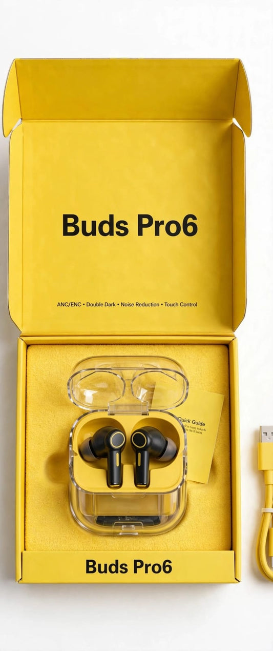 Buds Pro 6 TWS Wireless Earbuds | Bluetooth 5.3 In-Ear Earphones with Touch Control, Clear Sound, Deep Bass & Charging Case