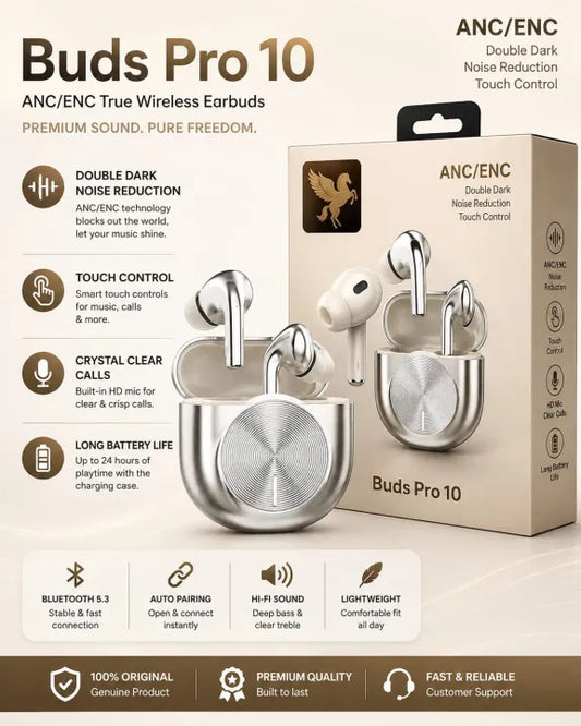 Buds Pro 10 – Premium Wireless Bluetooth Earbuds | High-Quality Sound & Deep Bass